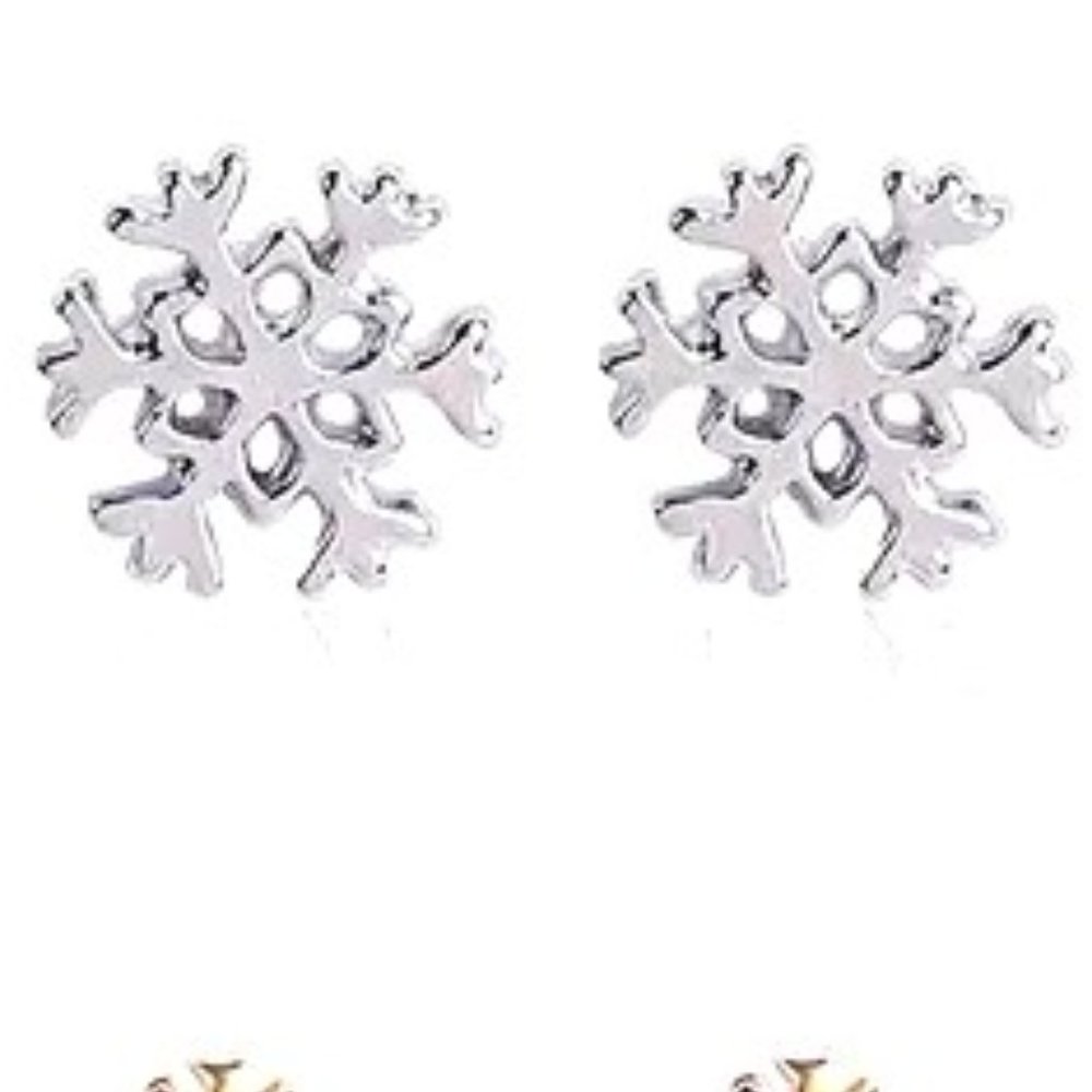 Snowflake Earrings Post Stud Winter Holiday Christmas Silver Snow Stylish Metal